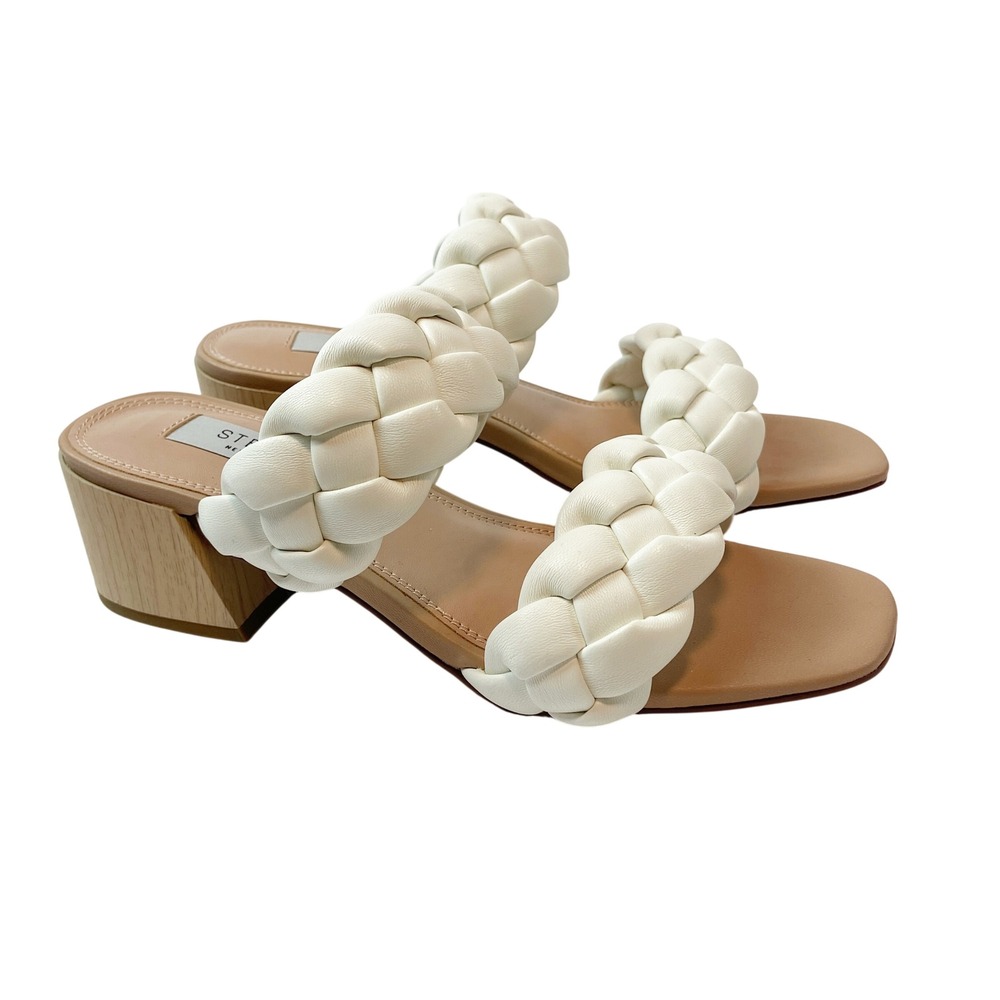 STEVEN NEW YORK Barett White Braided‎ Slide Sandals Block Heel Women's Size 6.5